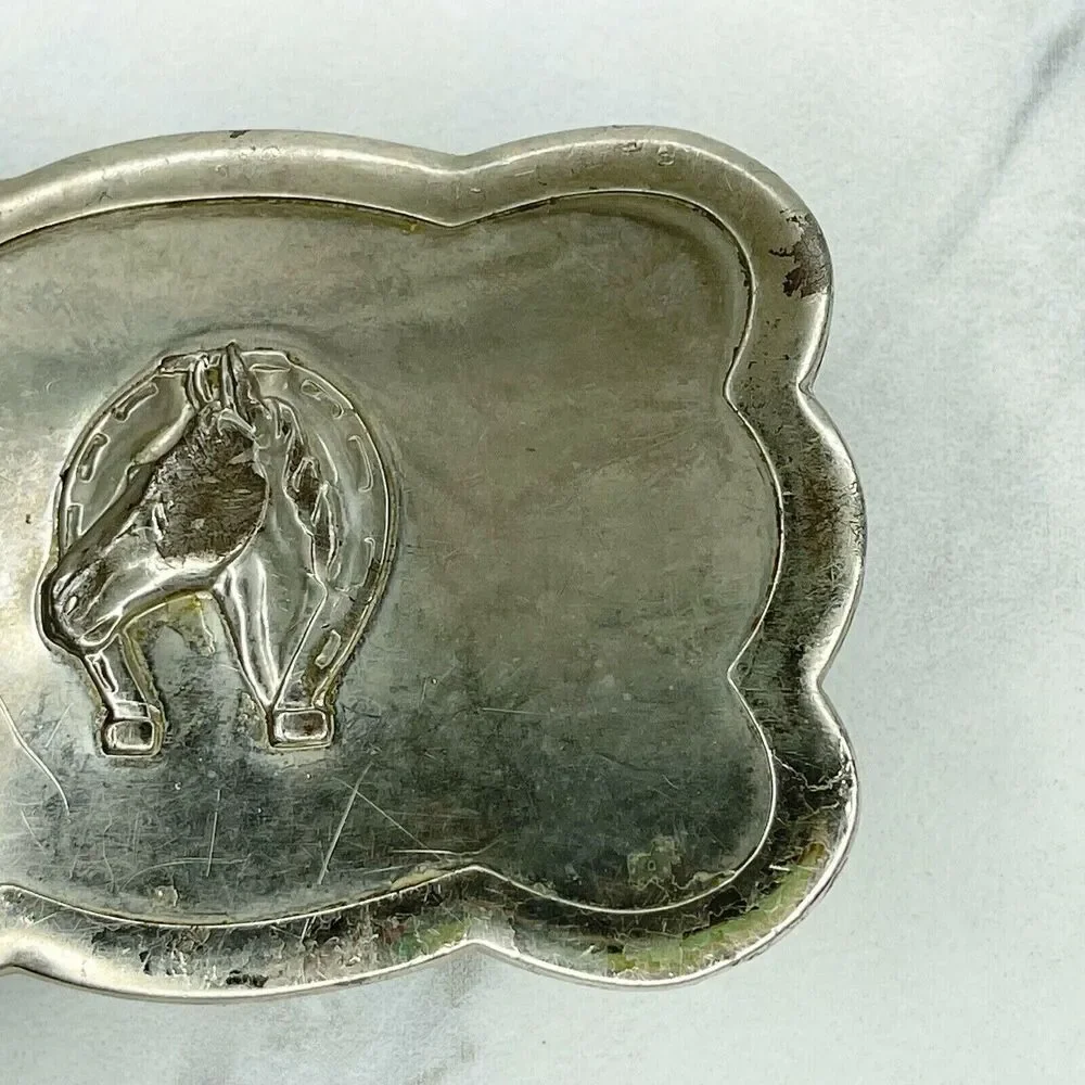 Vintage Silver Tone Horse Head Horseshoe Western Belt Buckle Equestrian ✨